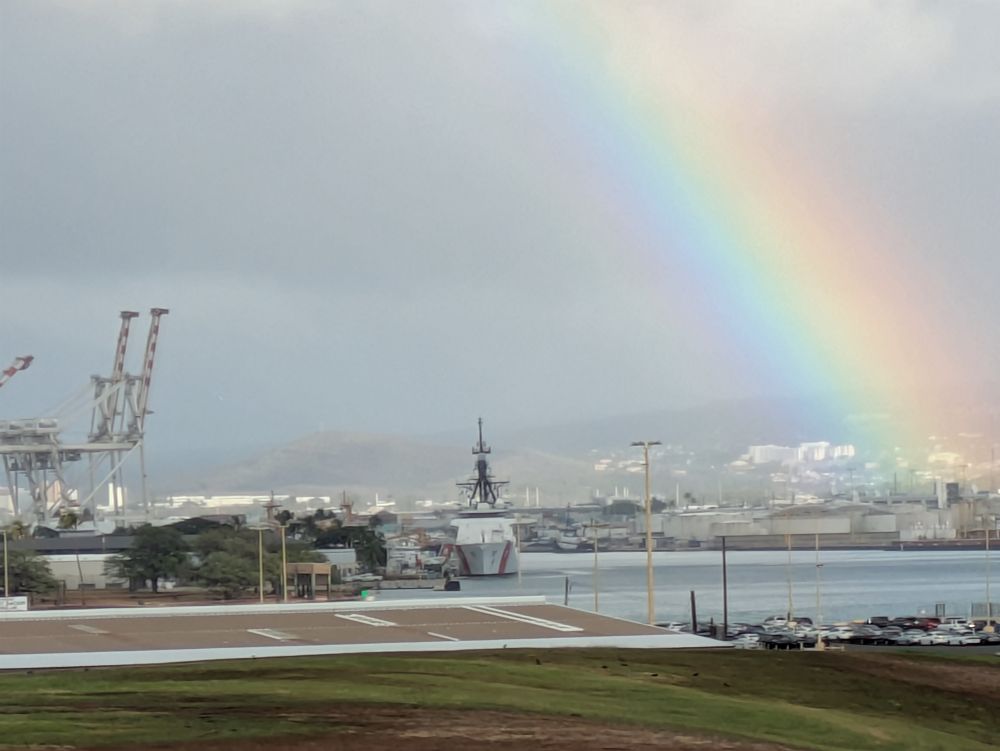 Rainbow over a Coast Guard 🛟 ship 

#rainbow #coastguard