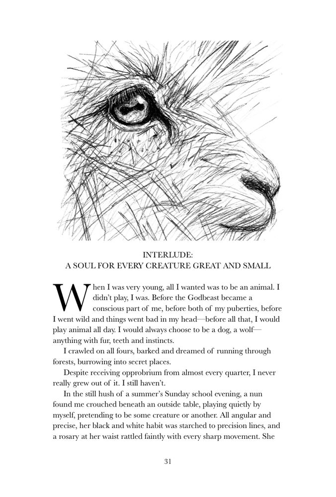 A late stage progress WIP of a graphite-style digital drawing of a sheep’s face. The image shows the sketch in progress, with rough crosshatched pencil lines defining the eye and nose. It is a page from my book Godbeast and is