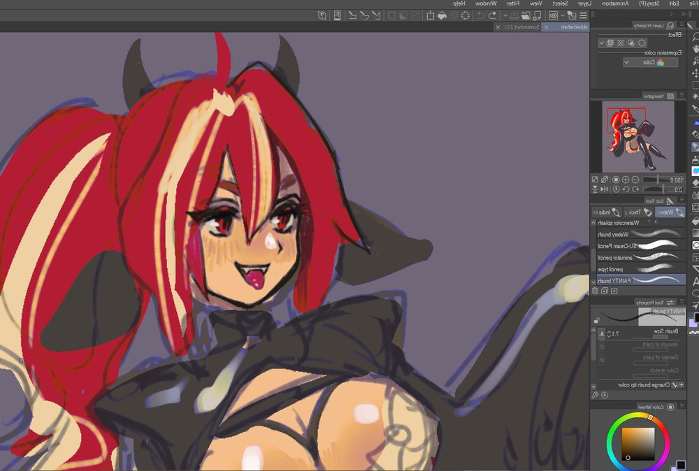very rough sketch of girl with red hair and horns