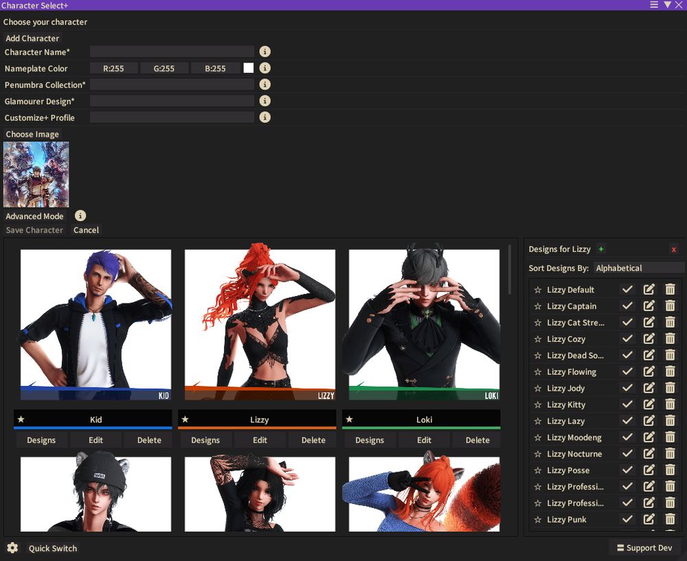 Screenshot of Character Select+ UI
