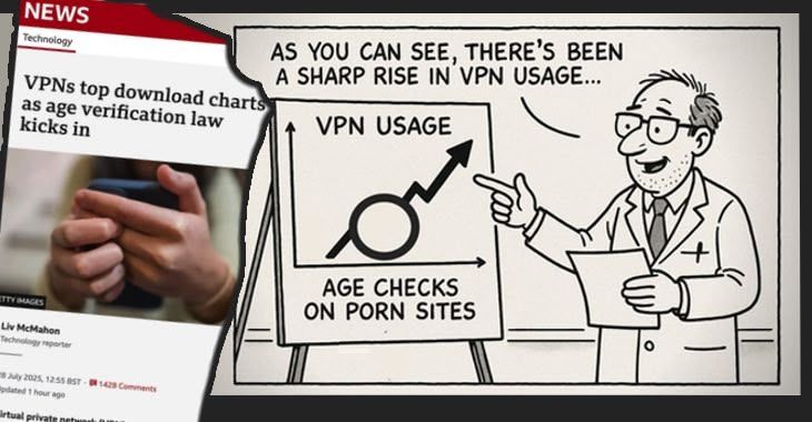 BBC News report and VPN usage cartoon