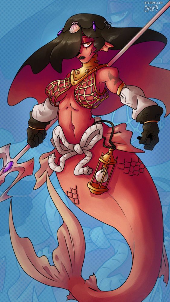 Warrior mermaid of red skin armed herself with a trident, made for mermay some time ago