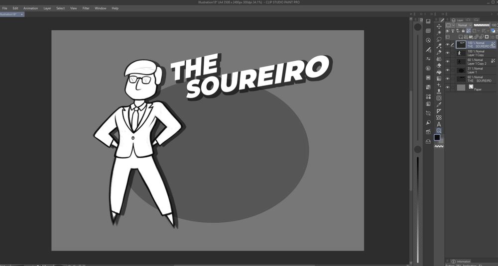 desenho cartoon de um personagem de terno com uma silhueta lembrando uma tesoura com escrita no lado fazendo trocadilho com tesoureiro