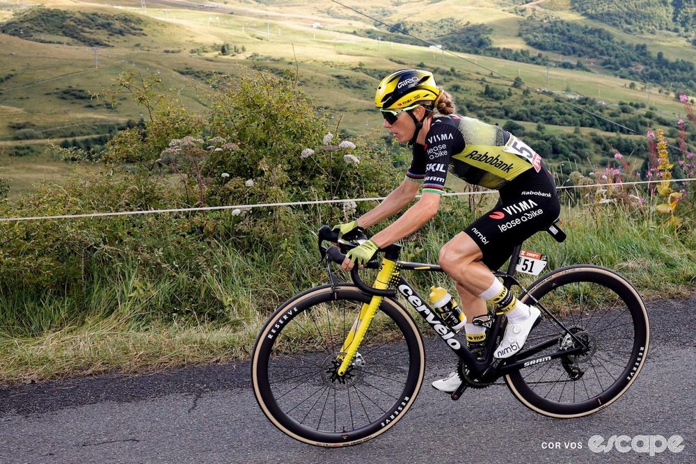 Pauline Ferrand-Prevot riding a Cervelo R5 on the Col de Madeleine today