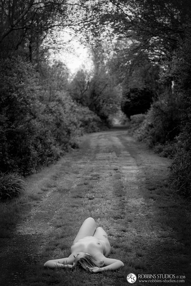 Model last in fresh cut grass in a field surrounded by woods. 