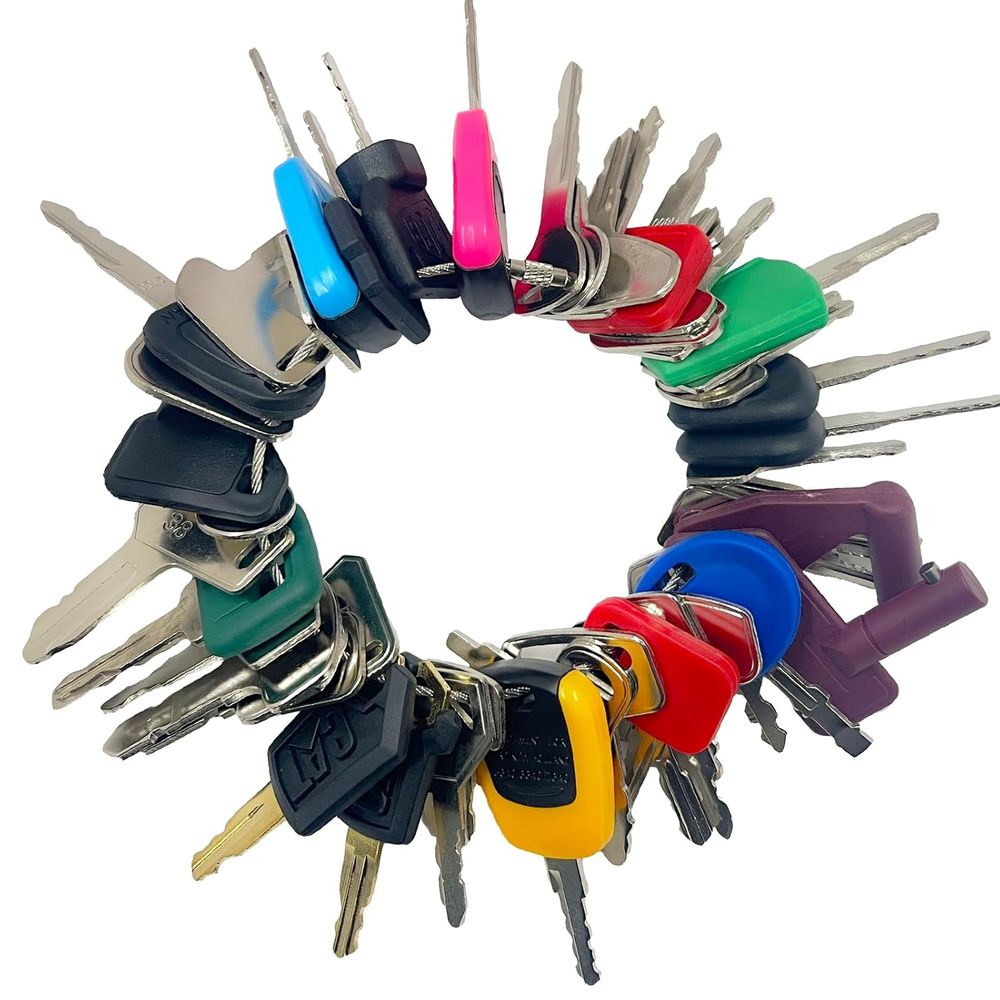 A set of keys "50 Heavy Equipment Keys Master Set Construction Ignition Keys Set Fits Catrepillar CAT Case JD Gehl JCB Hyster JLG Komatsu Kubota Yanmar Takeuchi New Holland Volvo"