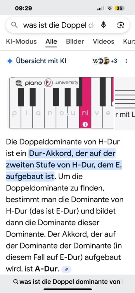 Ki Google Ergebnis.

Die Doppeldominante von H-Dur ist ein Dur-Akkord, der auf der zweiten Stufe von H-Dur, dem E, aufgebaut ist. Um die Doppeldominante zu finden, bestimmt man die Dominante von H-Dur (das ist E-Dur) und bildet dann die Dominante dieser Dominante. Der Akkord, der auf der Dominante der Dominante (in diesem Fall auf E-Dur) aufgebaut wird, ist A-Dur.
Q was ist die Doppel dominante von
