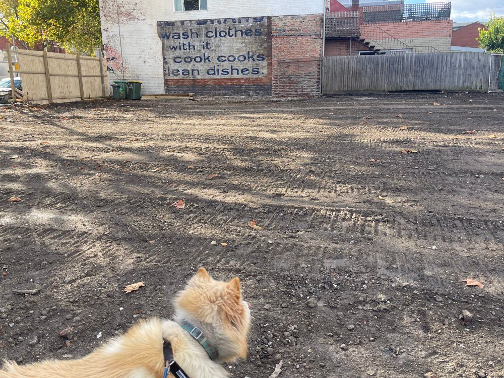 Perry regarding an old advertisement recently revealed by a home demolition of which the only words visible are ‘wash clothes with it’ and ‘cook cooks clean dishes’. 