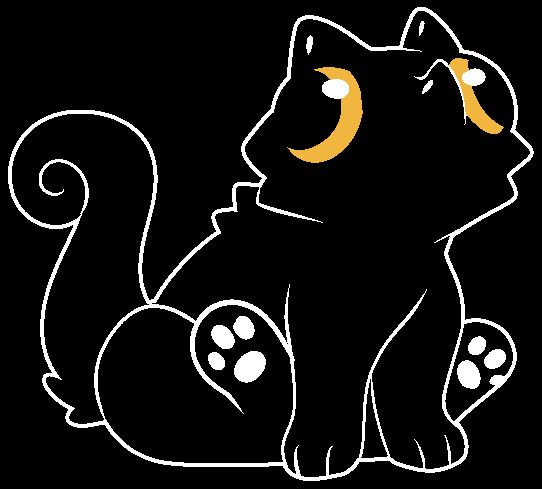 Kit, a small solid black Chimereon (original species) sitting with a cute silly expression.