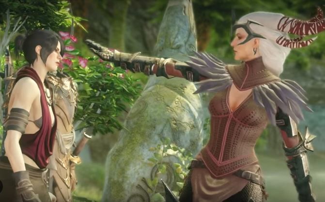 Look at that outfit. LOOK AT IT. This is where Morrigan gets it from, clearly. "Watch me serve, daughter, but know you will never do it QUITE as well!"