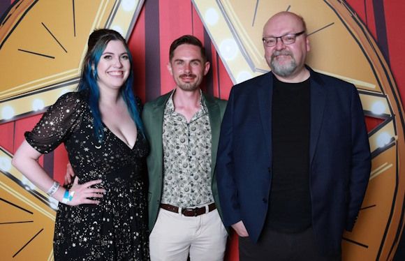 Picture of (from left) Meredith Hall, Liam Esler, and David Gaider taken at the Myth & Music event in March, 2023 in Los Angeles.