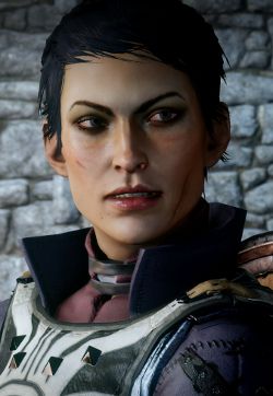 Head and shoulders shot of Cassandra, as she appeared in Dragon Age Inquisition. The character artists did such an amazing job translating her into the new engine.