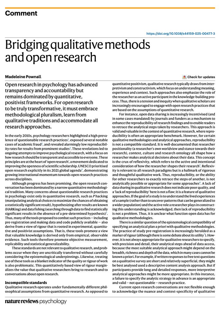 A screenshot of the paper, titled "Bridging qualitative methods and open research" 
