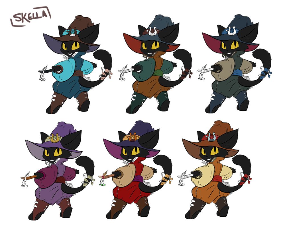 An anthropomorphized version of a dear friends cat, and my godson: Spoot. He is dressed as a wizard, with various colour palette variations. 