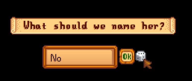 "what should we name her"
"No"