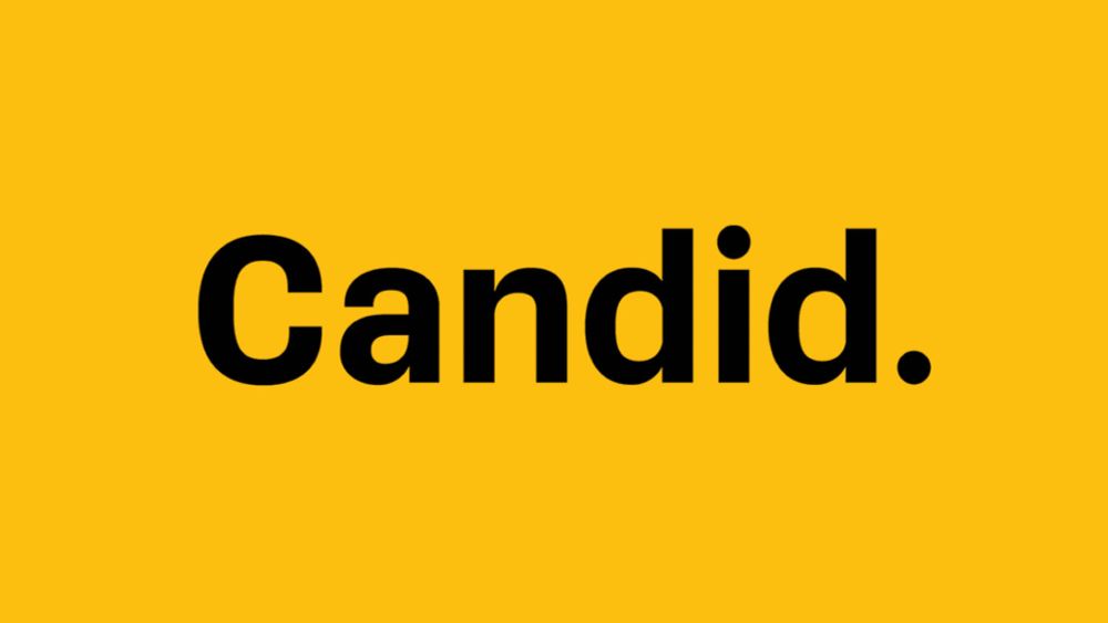 The Candid logo: bold black typography that says “Candid” with a period after it on a warm yellow background.