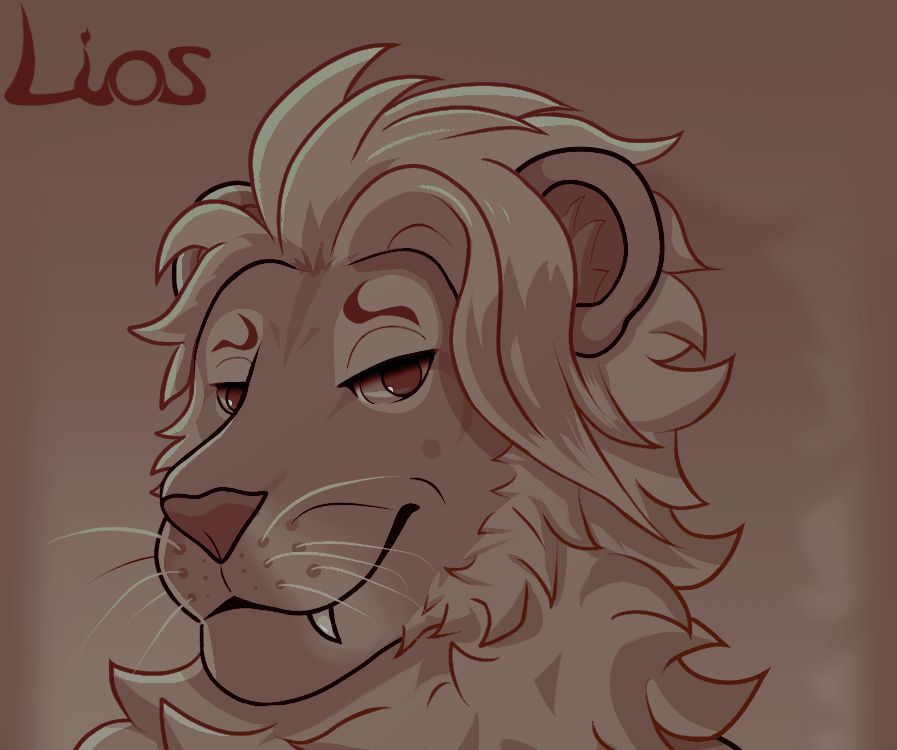 Sepia toned bust of an anthro lion. Stylized digital art.