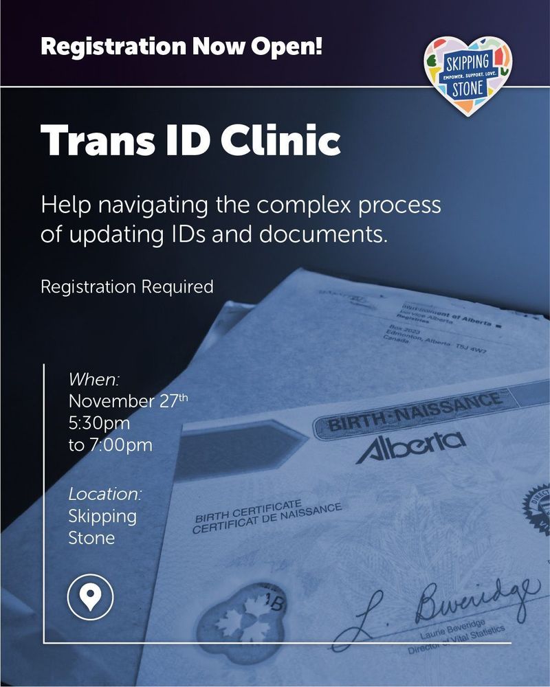 Registration Now Open! Help navigating the complex process of updating IDs and documents. Registration Required. When November 27th 5:30pm to 7:00pm. Location Skipping Stone.