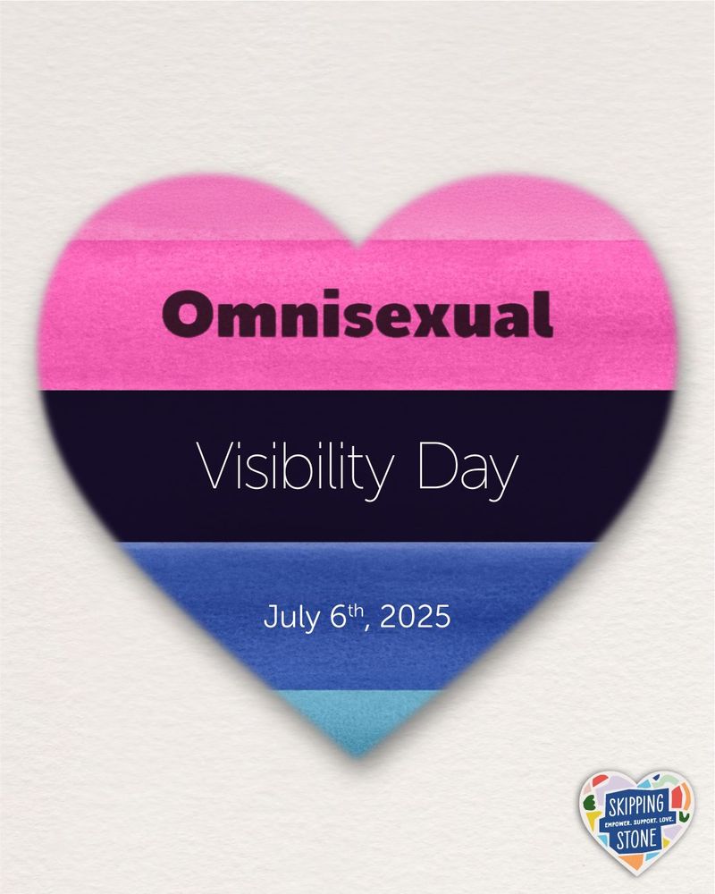 Omnisexuality Visibility Day July 6th 2025. A heart in the omnisexual pride flag colours on a white background.