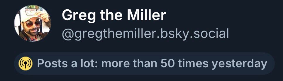 screenshot of my account being labeled “Posts a lot: more than 50 times yesterday”
