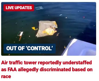 Screenshot of Fox News headline saying 'Air traffic tower reportedly understaffed as FAA allegedly discriminated based on race'