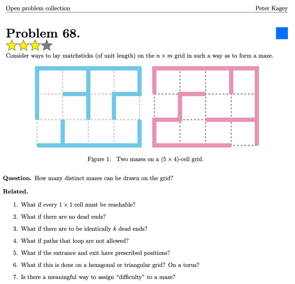 Problem 68, which asks about mazes on the square grid.