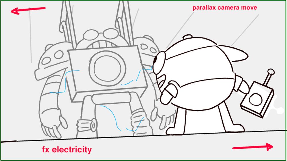 a cleanup storyboard panel of the Amphibia episode Fixing Frobo