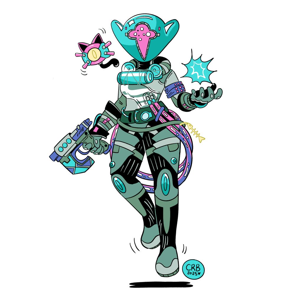 a warlock guardian from destiny 2 - she's floating in her menu pose with some arc energy, liminal vigil, and ghost in the new cat shell whose name i don't know off the top of my head 