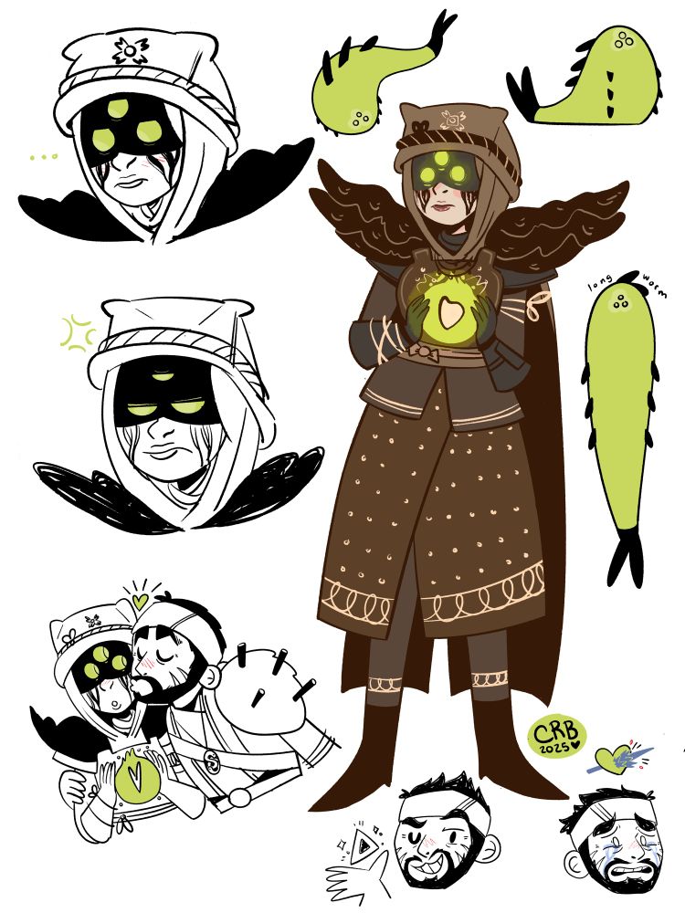 a bunch of cartoony eris morn, drifter, and worm drawings 