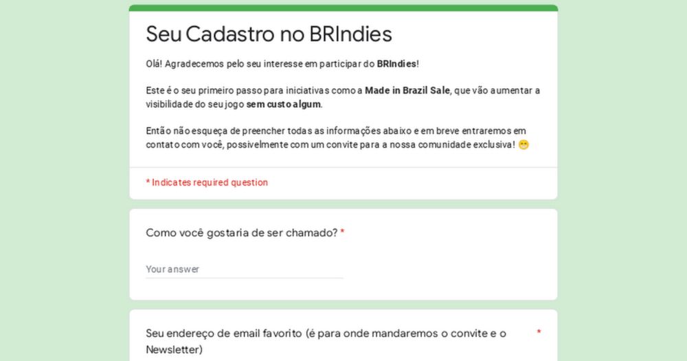 Seu Cadastro no BRIndies