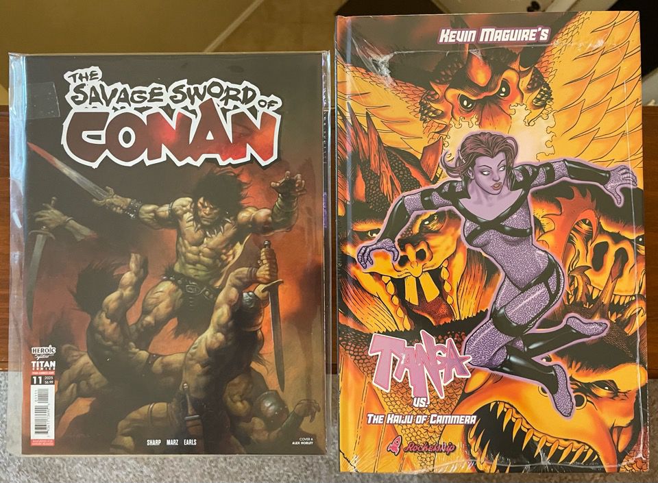 Savage Sword of Conan magazine #11 and Kevin Maguire’s Tanga vs the Kaiju of Cammera graphic novel 