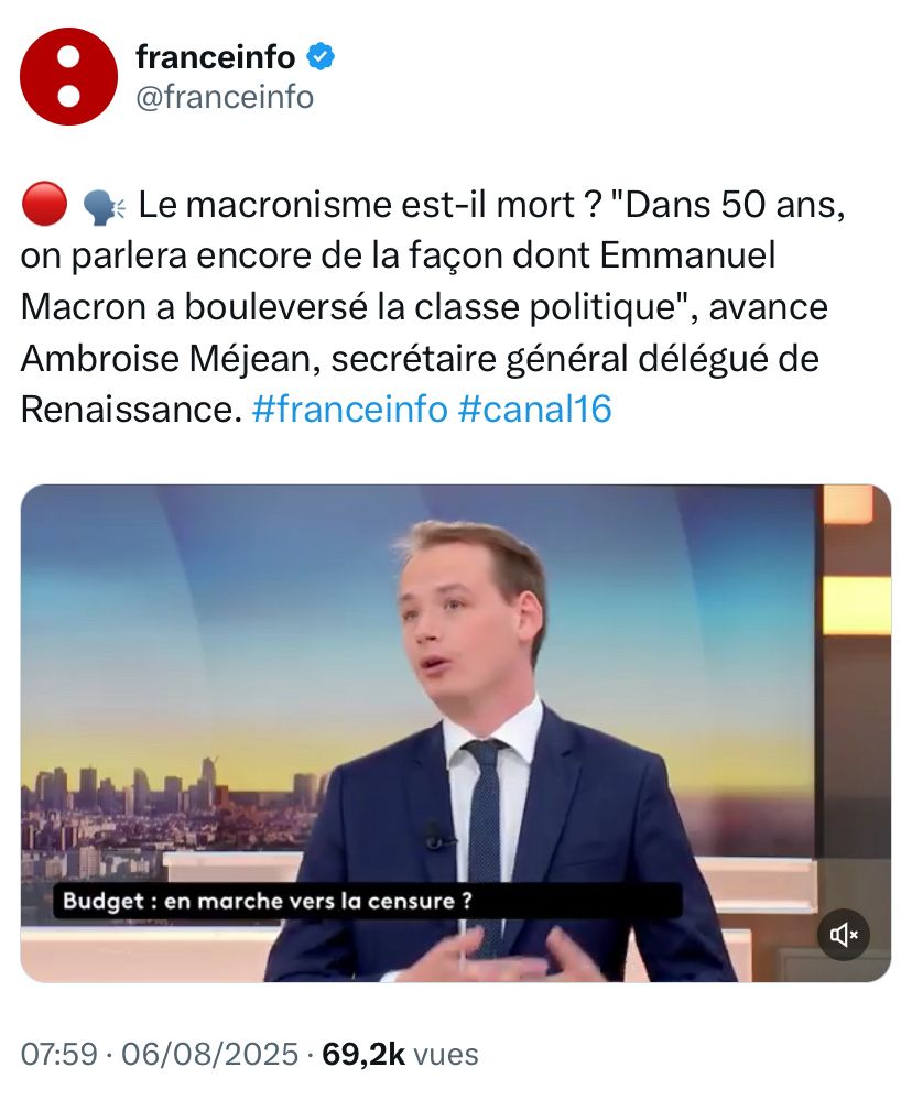 Le macronisme est-il mort ? "Dans 50 ans, on parlera encore de la façon dont Emmanuel Macron a bouleversé la classe politique", avance Ambroise Méjean, secrétaire général délégué de Renaissance.