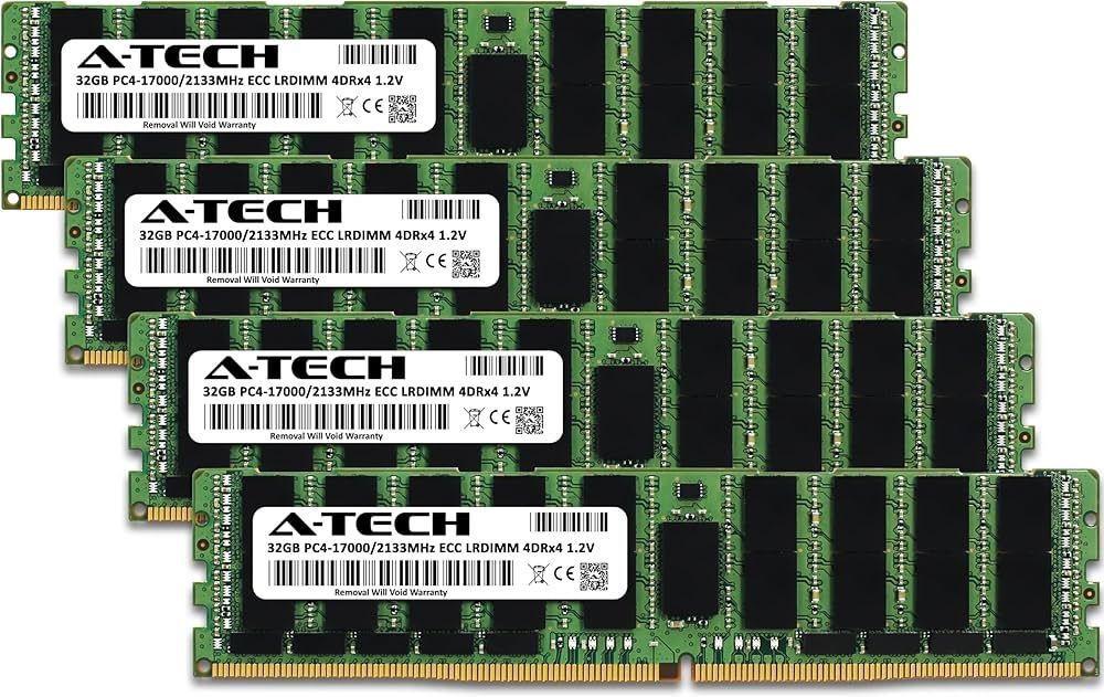  A-Tech 128GB Kit (4x32GB) Memory RAM for HPE Z840 Workstation - DDR4 2133MHz PC4-17000 ECC Load Reduced LRDIMM RAM sticks looking like harmonicas 