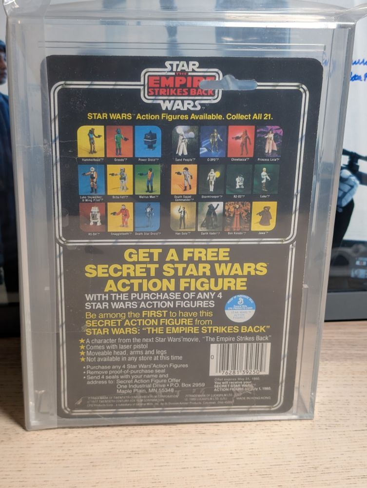 A graded and sealed vintage 1980 Kenner Boba Fett action figure from Star Wars The Empire Strikes Back - Back Side. 