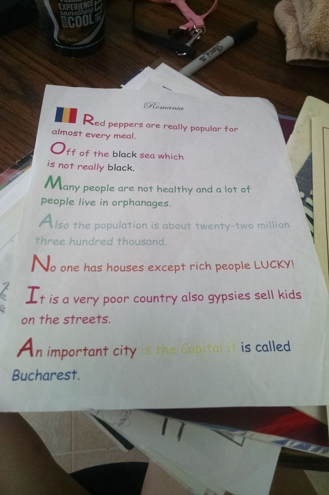 It's a very offensive poem my adoptive mother helped me write in 4th grade about the country she adopted me from. 