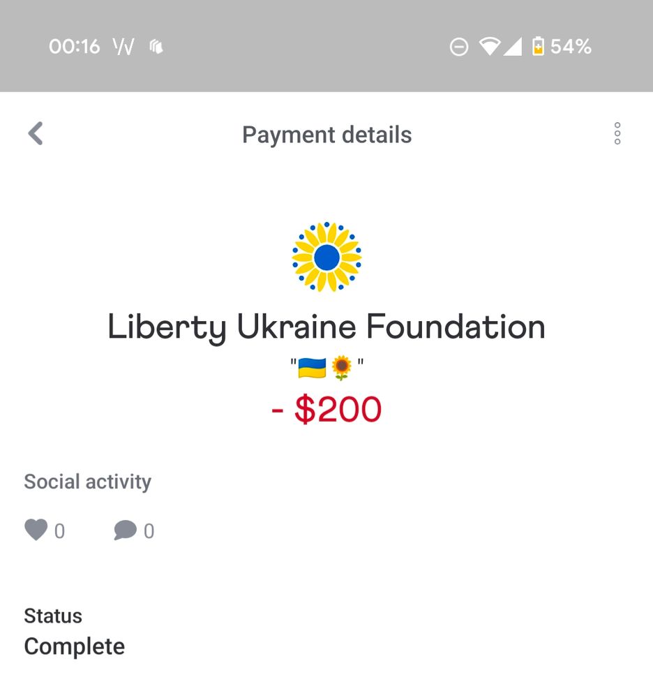 Transaction to Liberty Ukraine Foundation.