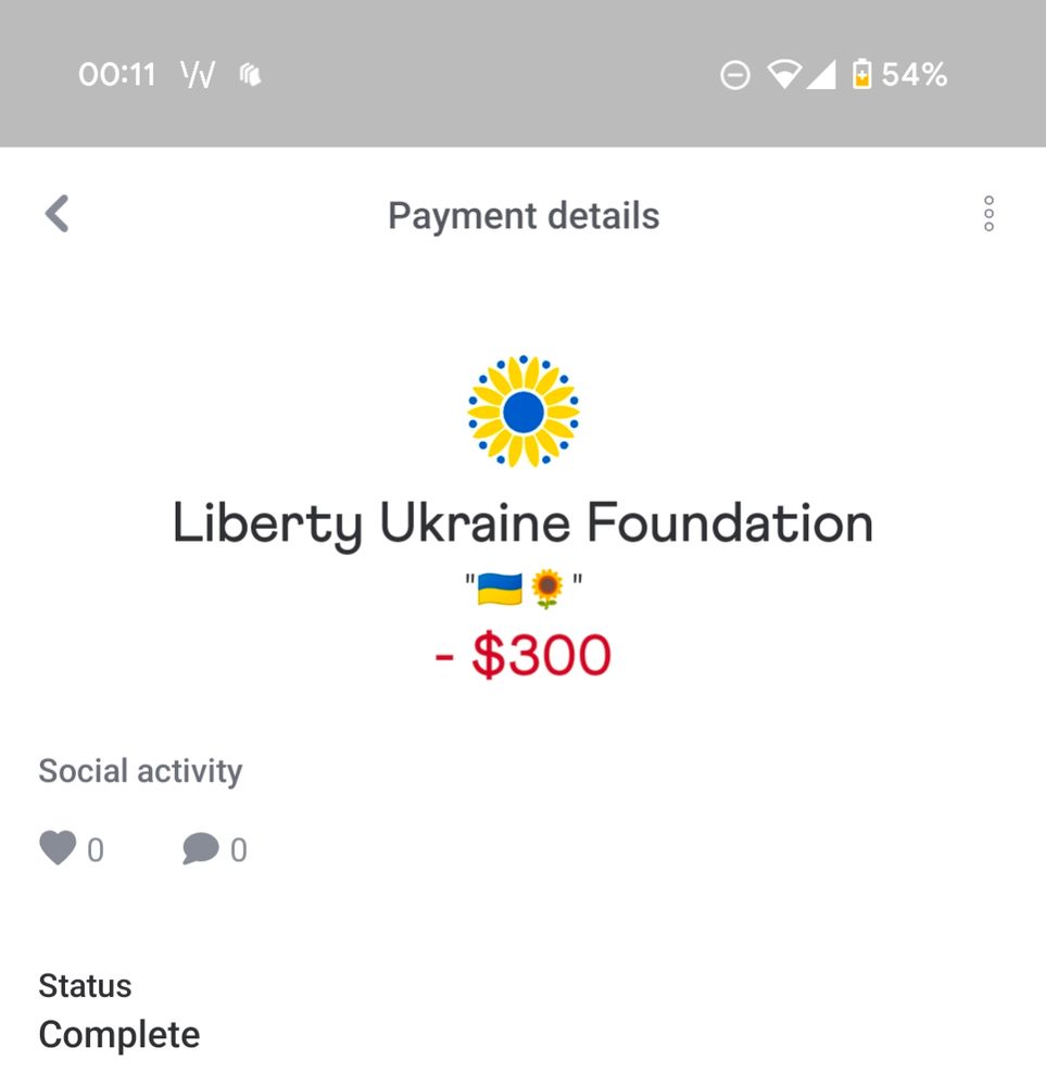 Transaction to Liberty Ukraine Foundation
