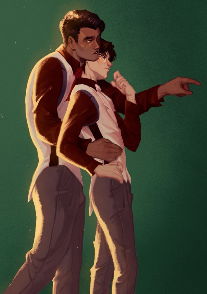 Digital art of Jayce and Viktor from Arcane.