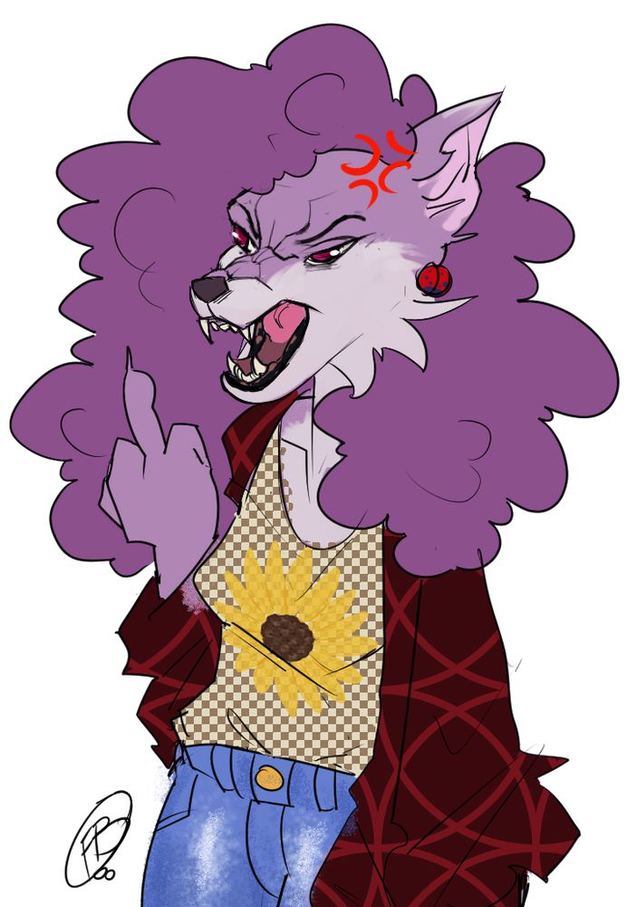 purple wolf giving some guy the bird and lookin rly mad 