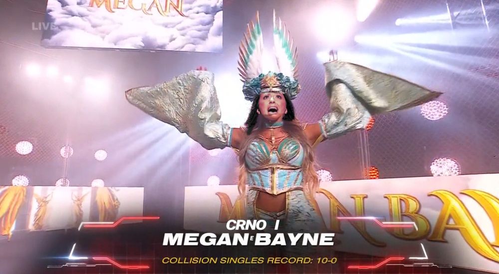Megan Bayne with Kaliopi's face crudely photoshopped over her, with the phrase "CRNO I MEGAN E BAYNE" on the lower third, a silly reference to "Crno i Belo" by Kailopi because I LOVE GREECE, I LOVE SO MUCH GREECE.