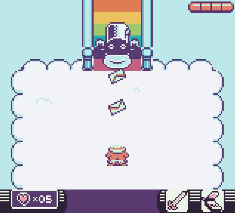 Captura de tela do jogo 8-bit em pixel art "Toni Island Adventure" mostrando Toni, um cachorro laranja marinheiro, enfrentando um chefe em forma de caixa de correio que atira cartas em sua direção.