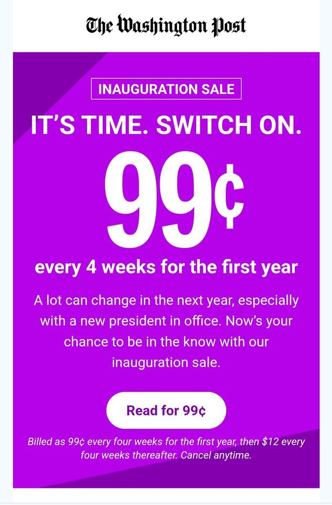 The Washington Post is having an "inauguration sale"