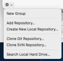 A GitTower menu with an entry "Search Local Harddrive…"