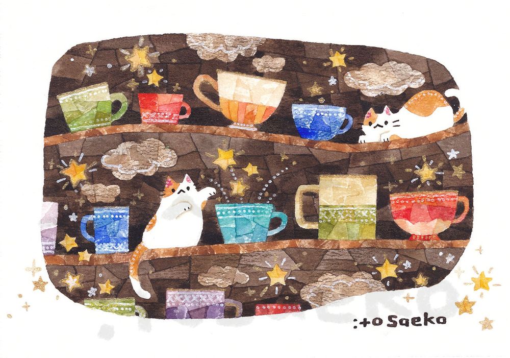 「星と今夜のカップとネコたち」