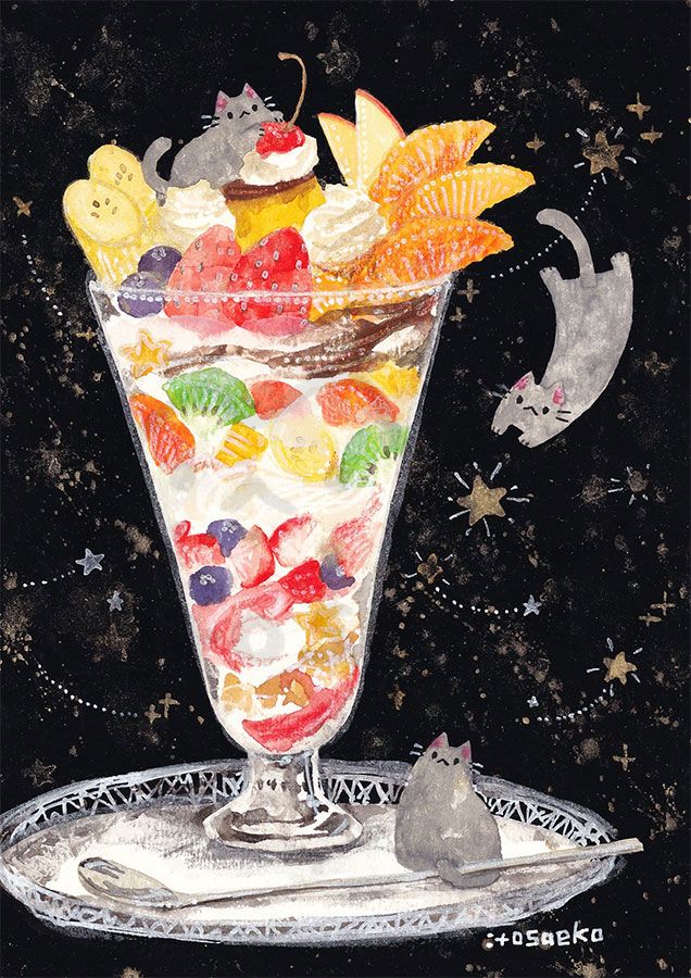 「星のフルーツパフェとネコたち」