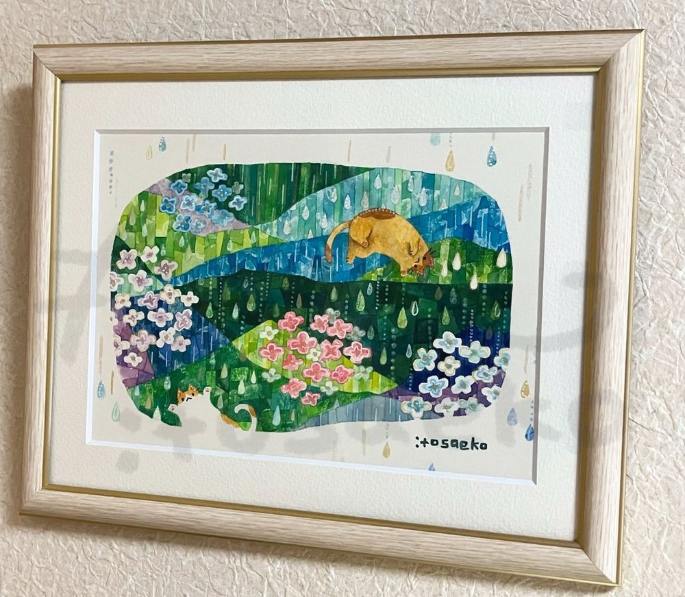 「雨の日の紫陽花とネコたち」