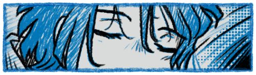 A sketched comic panel of the upper half of a sleeping face. The lines have been drawn with different pencil brushes, and the drawing is shaded with hatching and halftones.