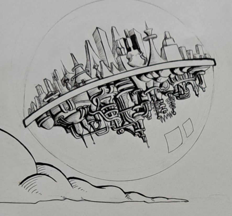 pencil and ink on bristol bubble city drawing