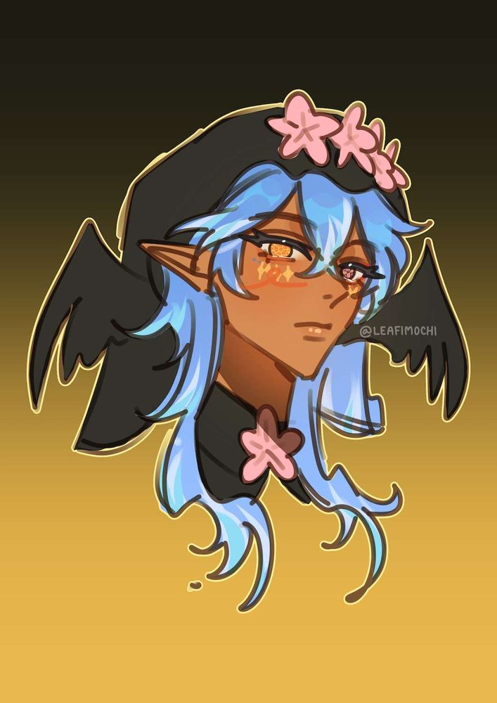 A person with complete heterochromia and blue hair sporting an Indifferent look on their face.