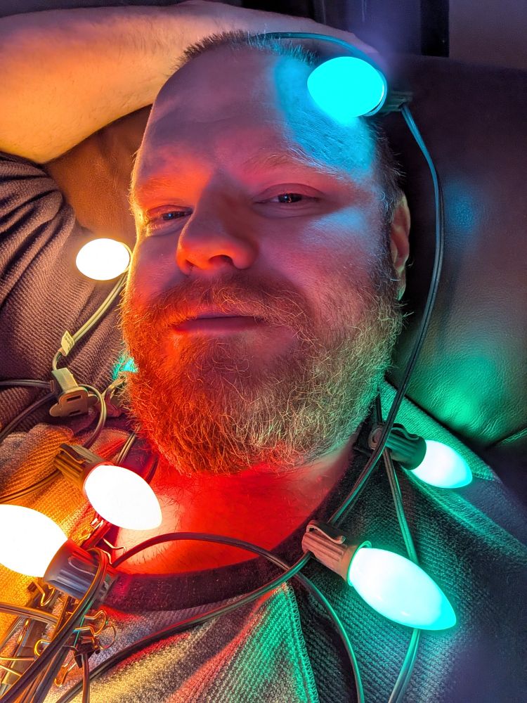 Picture of me posing with illuminated C9 holiday lights